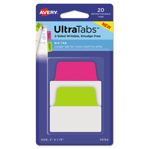 ESAVE74764 - ULTRA TABS REPOSITIONABLE TABS, 2 X 1.75, NEON: GREEN, PINK, 20-PK