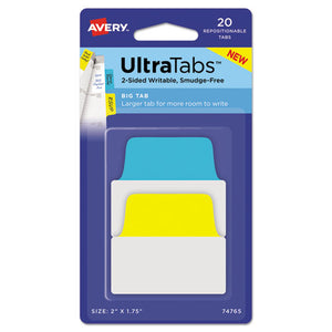 ESAVE74765 - ULTRA TABS REPOSITIONABLE TABS, 2 X 1.75, PRIMARY: BLUE, YELLOW, 20-PK