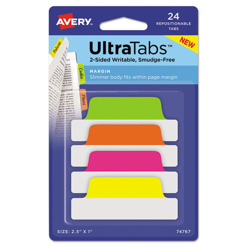 ESAVE74767 - Ultra Tabs Repositionable Tabs, 2.5 X 1, Neon:green, Orange, Pink, Yellow, 24-pk