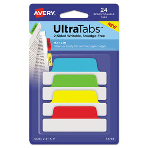 ESAVE74768 - Ultra Tabs Repositionable Tabs, 2.5 X 1, Primary:green, Red, Yellow, Blue, 24-pk