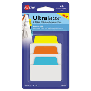 ESAVE74772 - ULTRA TABS REPOSITIONABLE TABS, 2 X 1.5, PRIMARY:BLUE, ORANGE, YELLOW, 24-PK