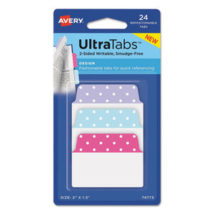 ESAVE74773 - ULTRA TABS REPOSITIONABLE TABS, 2 X 1.5, DOTS: BLUE, LAVENDAR, PINK, 24-PK