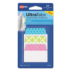 ESAVE74774 - ULTRA TABS REPOSITIONABLE TABS, 2 X 1.5, PATTERNS: BLUE, GREEN, PINK, 24-PK