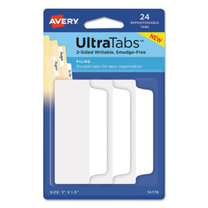 ESAVE74776 - ULTRA TABS REPOSITIONABLE TABS, 3 X 1.5, WHITE, 24-PK