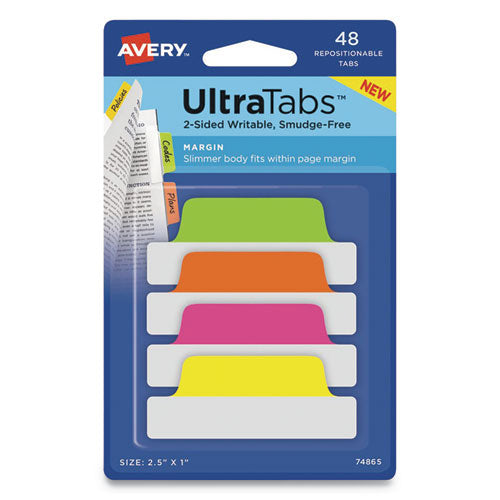 ESAVE74865 - ULTRA TABS REPOSITIONABLE TABS, 2.5 X 1, ASSORTED NEON, 48-PK