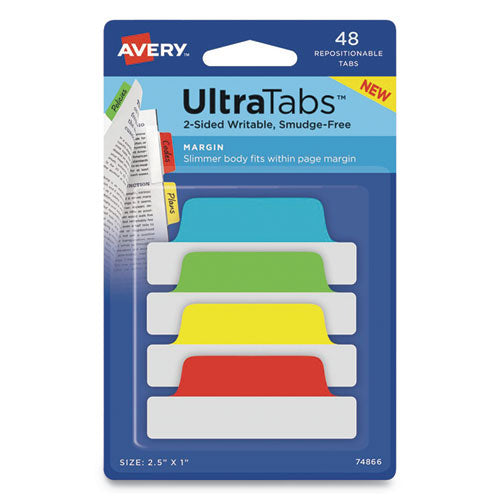 ESAVE74866 - ULTRA TABS REPOSITIONABLE TABS, 2.5 X 1, ASSORTED PRIMARY, 48-PK