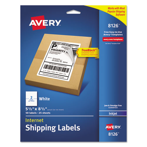 ESAVE8126 - Shipping Labels W-ultrahold & Trueblock, Inkjet, 5 1-2 X 8 1-2, White, 50-pack