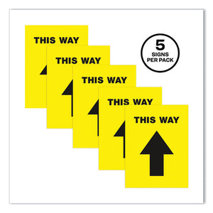 Social Distancing Floor Decals, 8.5 X 11, This Way, Yellow Face, Black Graphics, 5-pack