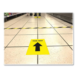 Social Distancing Floor Decals, 8.5 X 11, This Way, Yellow Face, Black Graphics, 5-pack