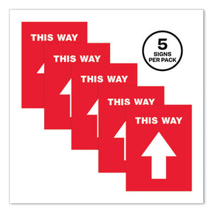 Social Distancing Floor Decals, 8.5 X 11, This Way, Red Face, White Graphics, 5-pack