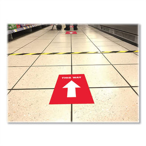 Social Distancing Floor Decals, 8.5 X 11, This Way, Red Face, White Graphics, 5-pack