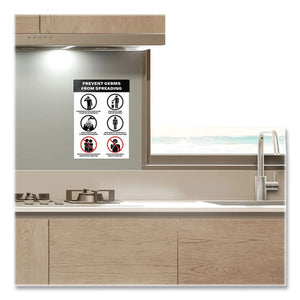 Preprinted Surface Safe Wall Decals, 7 X 10, Prevent Germs From Spreading, White-black Face, Black Graphics, 5-pack