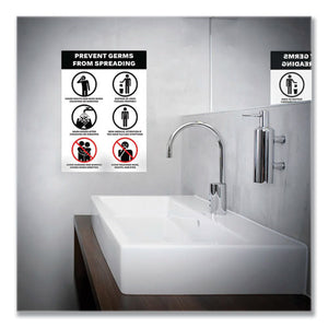 Preprinted Surface Safe Wall Decals, 7 X 10, Prevent Germs From Spreading, White-black Face, Black Graphics, 5-pack