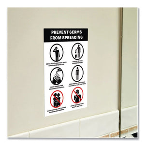 Preprinted Surface Safe Wall Decals, 7 X 10, Prevent Germs From Spreading, White-black Face, Black Graphics, 5-pack