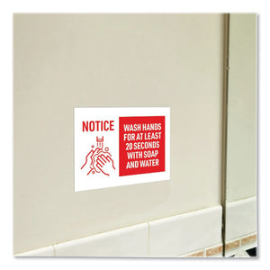 Preprinted Surface Safe Wall Decals, 10 X 7, Wash Hands For At Least 20 Seconds, White-red Face, Red Graphics, 5-pack