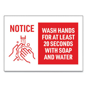 Preprinted Surface Safe Wall Decals, 10 X 7, Wash Hands For At Least 20 Seconds, White-red Face, Red Graphics, 5-pack