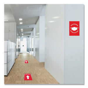 Preprinted Surface Safe Wall Decals, 7 X 10, Mask Required Beyond This Point, Red Face, White Graphics, 5-pack