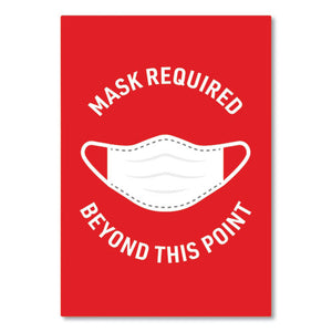 Preprinted Surface Safe Wall Decals, 7 X 10, Mask Required Beyond This Point, Red Face, White Graphics, 5-pack