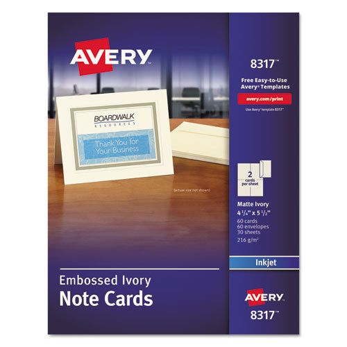 ESAVE8317 - Embossed Note Cards, Inkjet, 4 1-4 X 5 1-2, Matte Ivory, 60-pk W-envelopes