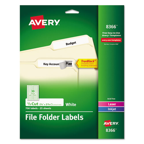 ESAVE8366 - Permanent File Folder Labels, Trueblock, Inkjet-laser, White, 750-pack