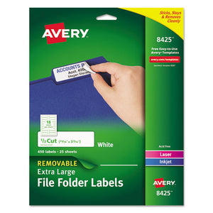 ESAVE8425 - Xl Removable 1-3-Cut File Folder Labels, Inkjet-laser, .94 X 3.44, White, 450-pk