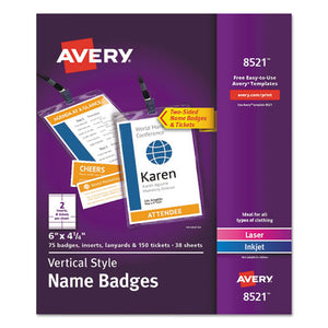ESAVE8521 - LANYARD-STYLE NAME BADGE HOLDERS W-INSERTS, TOP LOAD, 4 1-4" X 6", WHITE, 75-PK