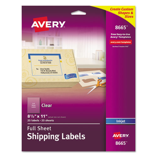 ESAVE8665 - Matte Clear Shipping Labels, Inkjet, 8 1-2 X 11, 25-pack