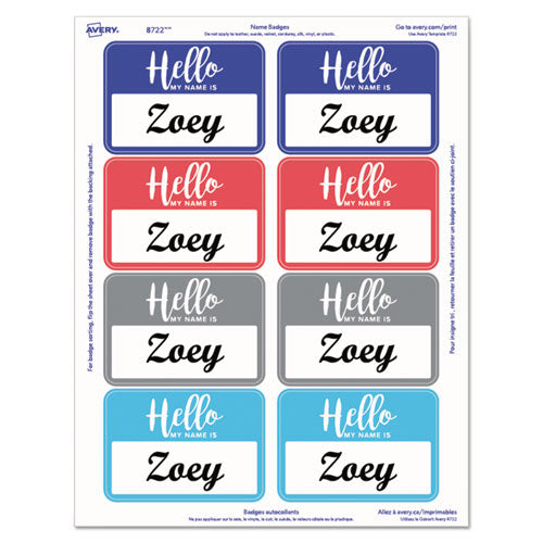 ESAVE8722 - FLEXIBLE ADHESIVE NAME BADGE LABELS, 3 3-8" X 2 1-3", ASSORTED, 120-PK