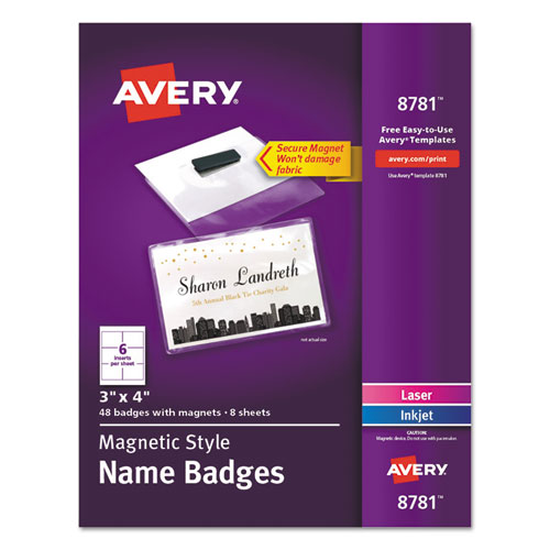 ESAVE8781 - MAGNETIC STYLE NAME BADGE KIT, HORIZONTAL, 4" X 3", WHITE, 48-PACK