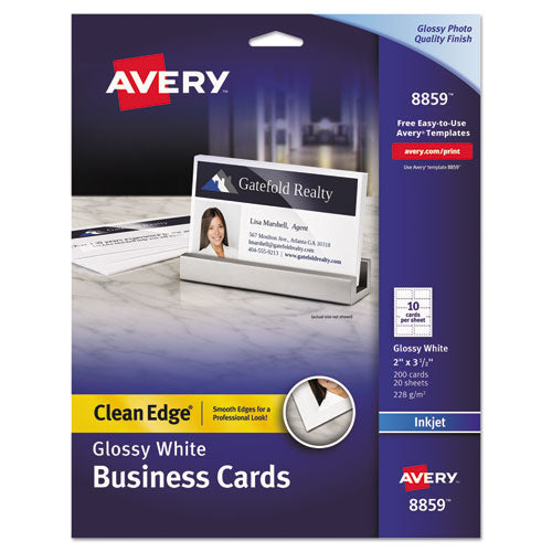 ESAVE8859 - Clean Edge Business Cards, Inkjet, 2 X 3 1-2, Glossy White, 200-pack