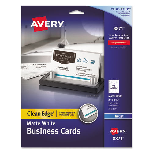 ESAVE8871 - True Print Clean Edge Business Cards, Inkjet, 2 X 3 1-2, White, 200-pack