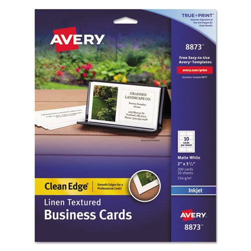 ESAVE8873 - Linen Texture True Print Business Cards, Inkjet, 2 X 3 1-2, Linen White, 200-pk