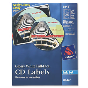 ESAVE8944 - Inkjet Full-Face Cd Labels, Glossy White, 20-pack