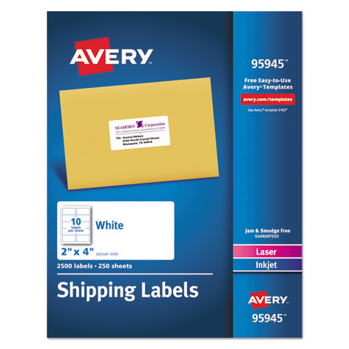 ESAVE95945 - White Shipping Labels, Inkjet-laser, 2 X 4, White, 2500-box