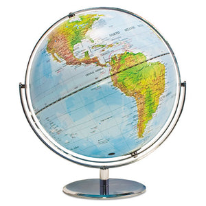 ESAVT30502 - 12-Inch Globe With Blue Oceans, Silver-Toned Metal Desktop Base,full-Meridian