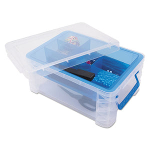 ESAVT37371 - Super Stacker Divided Storage Box, Clear W-blue Tray-handles, 10.3 X 14.25x 6.5