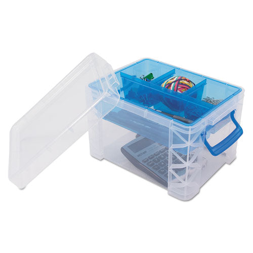 ESAVT37375 - Super Stacker Divided Storage Box, Clear W-blue Tray-handles, 7 1-2 X 10.12x6.5