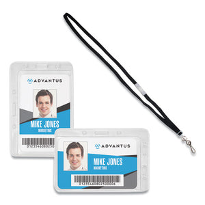 Antimicrobial Id And Security Badge And Lanyard Combo Pack, Horizontal, 4.13 X 2.88, Clear, 20 Badge Holders, 20 Lanyards-pk