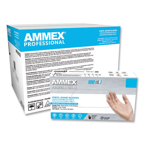 Vinyl Exam Gloves, Powder-free, Medium, Clear, 100-box