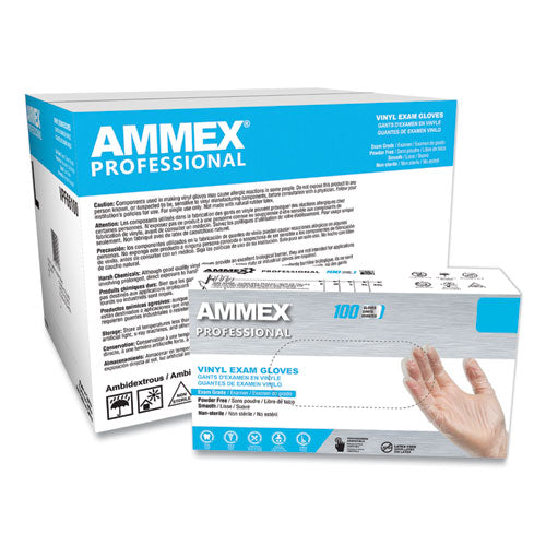 Vinyl Exam Gloves, Powder-free, Large, Clear, 100-box