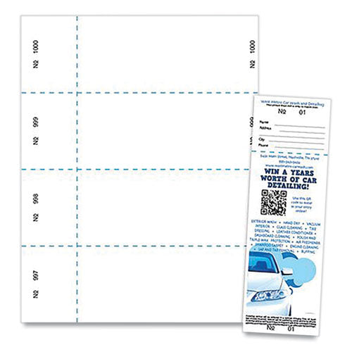 Jumbo Micro-perforated Event-raffle Ticket, 90 Lb, 8.5 X 11, White, 4 Tickets-sheet, 250 Sheets-pack
