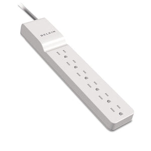 ESBLKBE10600008R - Home-office Surge Protector W-rotating Plug, 6 Outlets, 8 Ft Cord, 720j, White