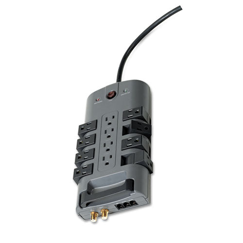 ESBLKBP11223008 - Pivot Plug Surge Protector, 12 Outlets, 8 Ft Cord, 4320 Joules, Gray