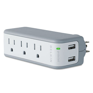 ESBLKBZ103050TVL - Wall Mount Surge Protector, 3 Outlets-2 Usb Ports, 918 Joules, Gray-white