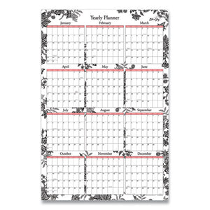 Laminated Wall Calendar, 36 X 24, Black-white Floral, 2022