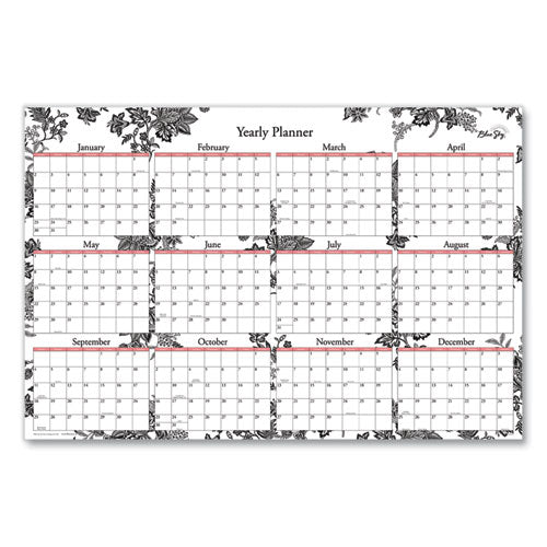 Laminated Wall Calendar, 36 X 24, Black-white Floral, 2022