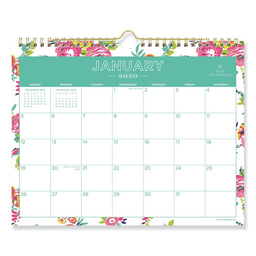 ESBLS103629 - DAY DESIGNER WIREBOUND WALL CALENDAR, 11 X 8 3-4, WHITE FLORAL, 2019