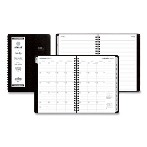 Aligned Monthly Notes Planner, 8.63 X 5.88, Black, 2021