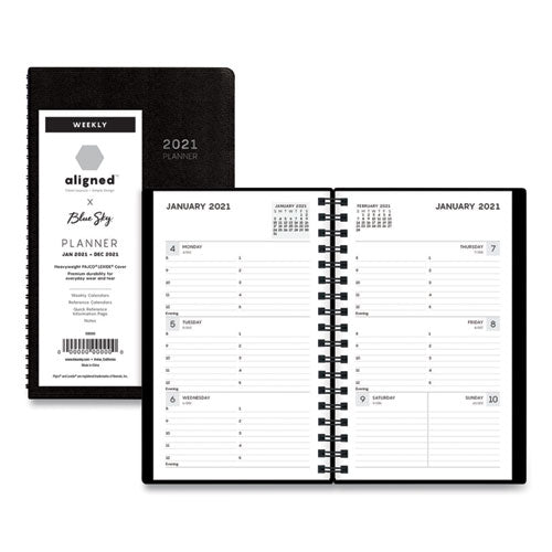 Aligned Weekly Contacts Planner, 6 X 3.5, Black, 2021