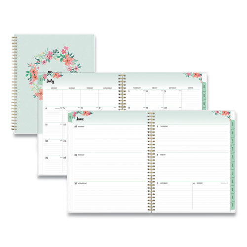 Laurel Academic Year Weekly-monthly Planner, Floral Artwork, 11 X 8.5, Green-pink Cover, 12-month (july-june): 2021-2022